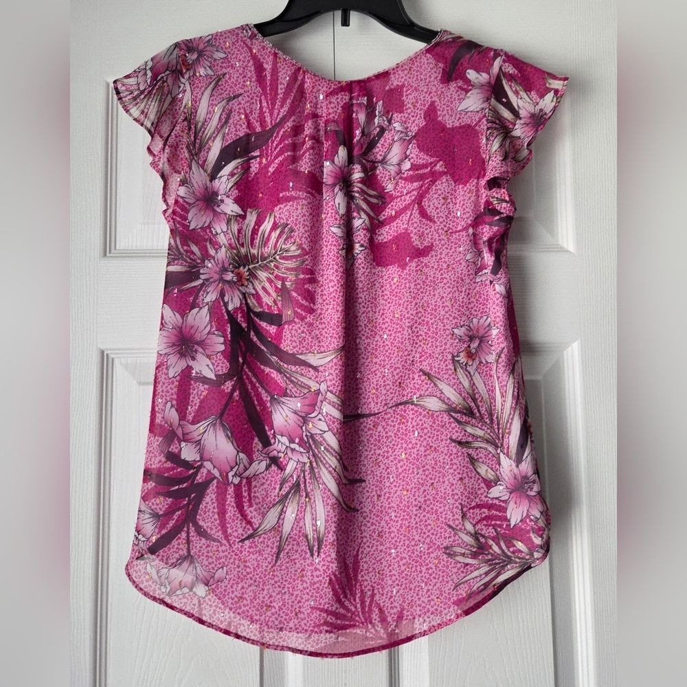 White House Black Market Pink Floral Blouse Size 4 - Picture 9 of 15